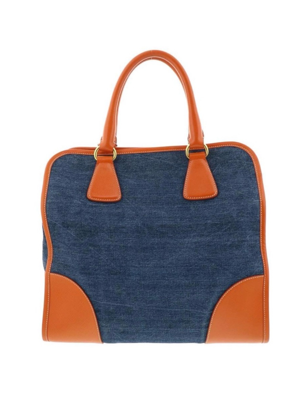 Prada Dark Denim Satchel with Bright Orange Leather Trim - Picture 4 of 5